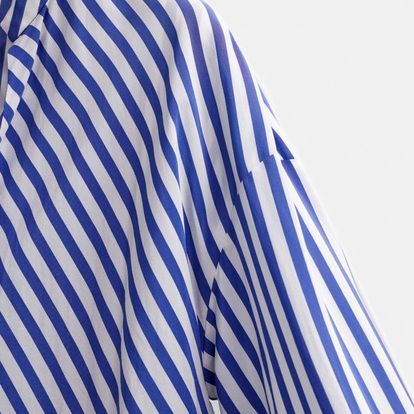 Derek Lam 10 Crosby White and Blue Striped Silk Lace-Inset Layered Blouse - Picture 6 of 11